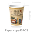 Set of 10 vintage book theme paper cups with sizes 7.4x8.2x5.3cm for reading parties - Paper Cups (Retro Books)