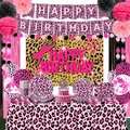Partygeschirr-Set mit rosa-schwarzem Leopardenmuster, Banner und Ballons inklusive - Rosa Leopard / 7 Zoll Teller (10 Stück/Packung)