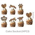 Pink and gold leopard print cake toppers set with heart and crown designs for party - Cupcake Toppers