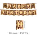 Pink gold leopard print happy birthday banner with 15 pieces for party decoration - Banner