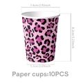 Lot de 10 gobelets en papier imprimé léopard rose avec dimensions détaillées - Tasse en papier / Lot de 10