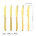 Golden plastic cutlery knives for leopard theme party, 10PCS set with size measurements - Gold Disposable Knives