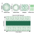 Set de vaisselle de fête eucalyptus avec assiettes serviettes nappe et fourchettes vertes - Ensemble de 5 Pièces (Feuille d'Eucalyptus)