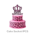 Décoration de gâteau d'anniversaire léopard rose avec couronne pour fête d'enfants - Grand Cake Topper / 1 Pièce