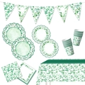 Détail du set de fête eucalyptus avec assiettes en papier tasses serviettes et bannières - Ensemble de 6 Pièces (Feuille d'Eucalyptus)