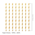 Yellow spiral striped paper straws 10pcs set for birthday party decorations 20cm long - Gold Striped Straws