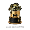 Dettaglio del cake topper Happy Retirement con fuochi d'artificio oro su torta nera - Cake Topper Grande