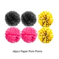 6 pieces of decorative paper pom poms in pink, yellow and grey for birthday parties - Paper Flower Ball