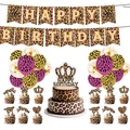 Pink and gold leopard print 1st birthday party set with banner, balloons and cake toppers - 4-Piece Party Decor Set