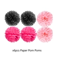 Set de 6 pompons en papier rose et noir pour décoration de fête thème léopard - Boule de fleurs en papier / Lot de 6