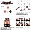 Detail of rose gold and black retirement party kit with banners, balloons and cake toppers - 5-Piece Set (Banner Spirals Balloons Cake Toppers)