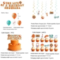 Detail of orange themed birthday party kit with music banners balloons and cake toppers - Accessories 5-Piece Set