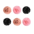 Detailed set of six rose gold and black tissue paper pom poms for retirement party decor - 8-Inch Paper Flowers 6 Pieces