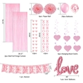 Pink Valentines Day party set with foil curtains, heart banners, and love balloon kit - Pink Full Layout Set / Pink