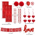 Detailed components of Valentine's Day party set including heart banners and red balloons - Red Full Layout Set / Red