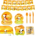 Peanuts Snoopy birthday party tableware set with plates, cups, napkins and banner - 9-Piece Set: (7-Inch Plate + 9-Inch Plate + Napkin + Cup + Tablecloth + Banner + Knife + Fork + Spoon)