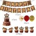 Rote Leoparden-Geburtstagsdeko Set mit Bannern, Tortenaufsätzen und bunten Ballons - 4-Teiliges Deko Set
