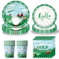Golf-Themen Einweggeschirr-Set mit Papptellern Bechern und Servietten für Geburtstage - Geschirr 4-teilig (7-Zoll 10 + 9-Zoll 10 + Tasse 10 + Serviette 20)