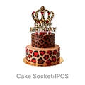 Red leopard print happy birthday cake topper with golden crown for party decoration - Large Birthday Cake Topper / 1 Piece