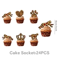 24-piece set of leopard print cake toppers with cheetah and crown designs 8cm - Cupcake Toppers Set / Set of 24