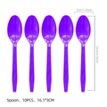 Set of 10 purple plastic spoons for birthday party decoration with size measurements - Purple Spoons (10 Pack)