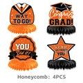 Vierer-Set Abschluss-Waben-Dekoration in Orange und Schwarz mit Congrats-Grad-Schriftzug - Abschluss Waben Ornament / 4er-Set / Orange