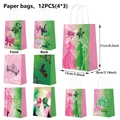 Viste dettagliate e dimensioni di 12 sacchetti regalo per feste fantasy in rosa e verde - Sacchetti Regalo in Carta a Tema Set da 12