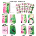 Dettagli di 12 sacchetti regalo per feste con adesivi a tema fiabesco rosa e verde - Sacchetti di Carta per Alimenti Set da 12 con Adesivi