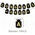 Detail des Congrats Grad Banners in Schwarzgold mit Maßen der glitzernden Kartonkarten - Banner / 14 Stück / Schwarz Abschluss
