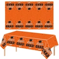 Glänzende orangefarbene Abschlussparty-Tischdecke mit Congrats GRAD Motiv und Sternen - Abschluss Tischdecke / 137x274cm / Orange