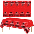 Rote Absolventen Tischdecke mit weißem Congrats GRAD Text und Doktorhut Motiven - Abschluss Tischdecke / 137x274cm / Rot