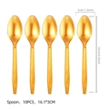 Set of 10 elegant golden spoons with textured diamond pattern handles for party decor - Gold Plastic Spoons / Pack of 10
