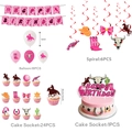 Detailed pink cowgirl birthday party kit featuring balloons, banners, and cake toppers - Decoration Accessories (Banner Balloon Swirl Cake Topper)