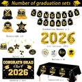 Detailed flat lay of black and gold 2026 graduation party supply set with balloons and banners - Black Gold Graduation - 7-Piece Full Set