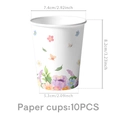 Detaillierte Maße für Einweg-Pappbecher mit Blumen und Schmetterlingen im 10er-Pack - Bedruckte Pappbecher / 10er Pack