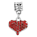 Silver heart charm bead with red pave crystals for Valentine jewelry bracelets - Red Heart Pendant (#20)