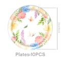 Detail von 23cm Papptellern mit Aquarellblumen und Schmetterling für Geburtstage - 9 Zoll Teller / 10er Pack