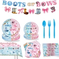 Vaisselle de fête pour révélation de genre avec thème cowboy rose et bleu - Set de Vaisselle Complet 9 Pièces