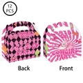 Set of 12 pink western cowgirl party gift boxes with checkered patterns and cowboy boots - Favor Box