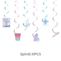 Décoration fête Kpop avec 6 spirales suspendues métallisées lavande et bleu sarcelle - Tourbillons Suspendus 6 Pièces