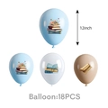 Vintage book themed 12-inch latex balloons set in blue white and brown colors 18PCS - Balloons (Retro Books)