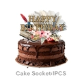 Vintage literary theme cake topper with Happy Birthday gold lettering and book motifs - Large Cake Topper (Retro Books)