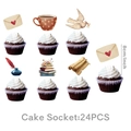 24-piece vintage book theme cake toppers with hand-drawn coffee and scrolls elements - Small Cake Toppers (Retro Books)