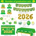 Class of 2026 graduation party kit in green and gold with balloons and backdrop - Green Gold Graduation - 7-Piece Full Set