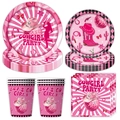 Pink cowboy theme birthday party set with plates, cups and disco boots patterns - Tableware (Plates Napkins Cups)