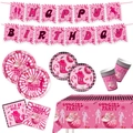 Pink cowgirl party birthday tableware set with paper plates cups and napkins - Tableware Decoration (Banner Plates Cups Napkins Tablecloth)