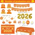 2026 graduation party kit with gold balloons, banners, and orange tablecloth - Orange Gold Graduation - 7-Piece Full Set