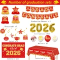 Red and gold 2026 graduation party kit with banner balloons and tablecloth set - Red Gold Graduation - 7-Piece Full Set