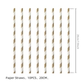 Set of 10 gold striped paper straws for book reading party decor, 20cm length - Bronzing Striped Paper Straws
