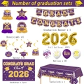 Class of 2026 graduation party kit in purple and gold with balloons, banner and tablecloth - Purple Gold Graduation - Printed Tablecloth / 137x274cm